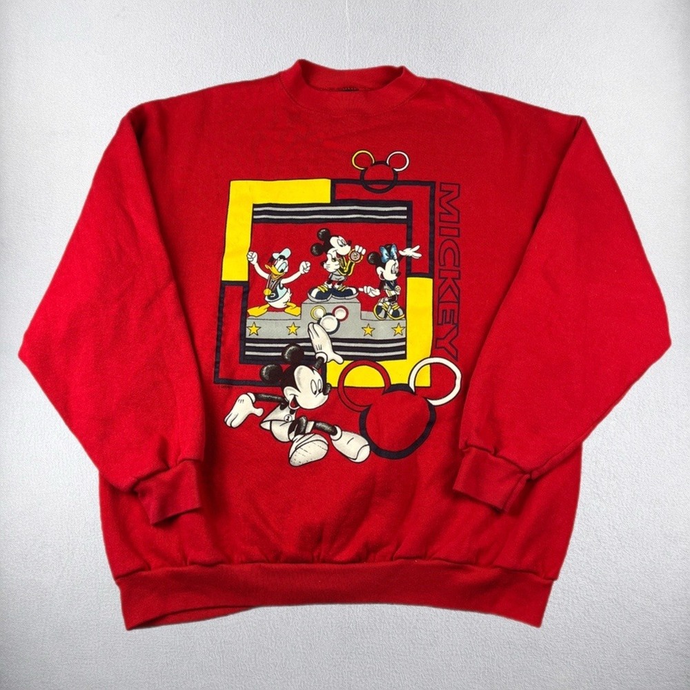 Vintage Mickey Unlimited Sweatshirt Mens XL Red Disney Olympics Graphic